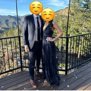 Vici Crossing Paths Velvet Tulle Maxi Dress Navy